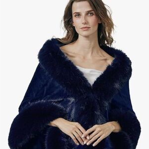 Navy, faux fur shawl, special occasion